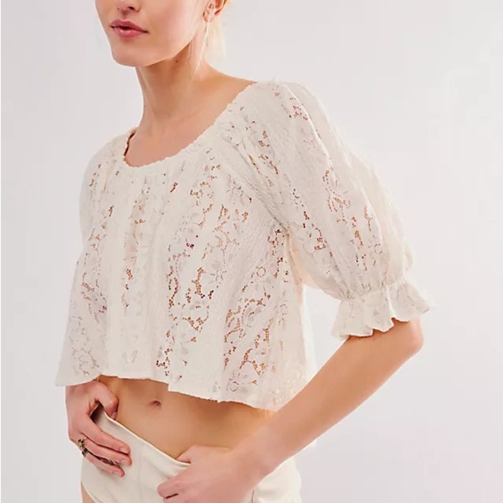 FREE PEOPLE WOMEN'S STACEY LACE CROPPED SHIRT - Picture 13 of 14